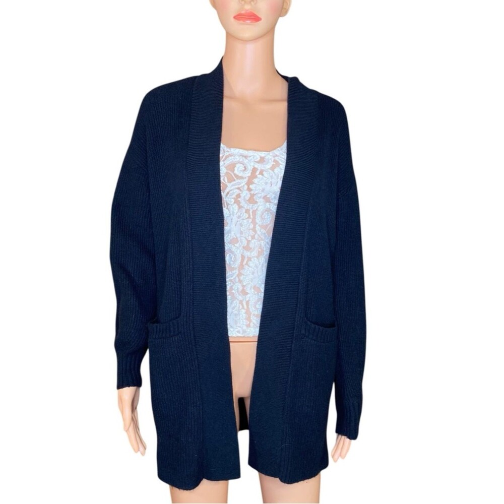 Loft Open Front Black Cardigan Sweater Ribbed Knit Material Cozy Warm SZ XSP